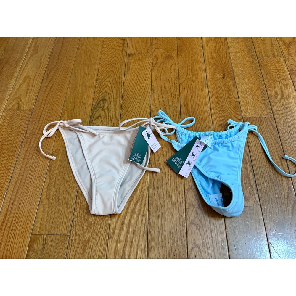 Wild Fable Bikini Bottom Set 2pc Light Blue XS Beige XXS Side Tie Swimwear